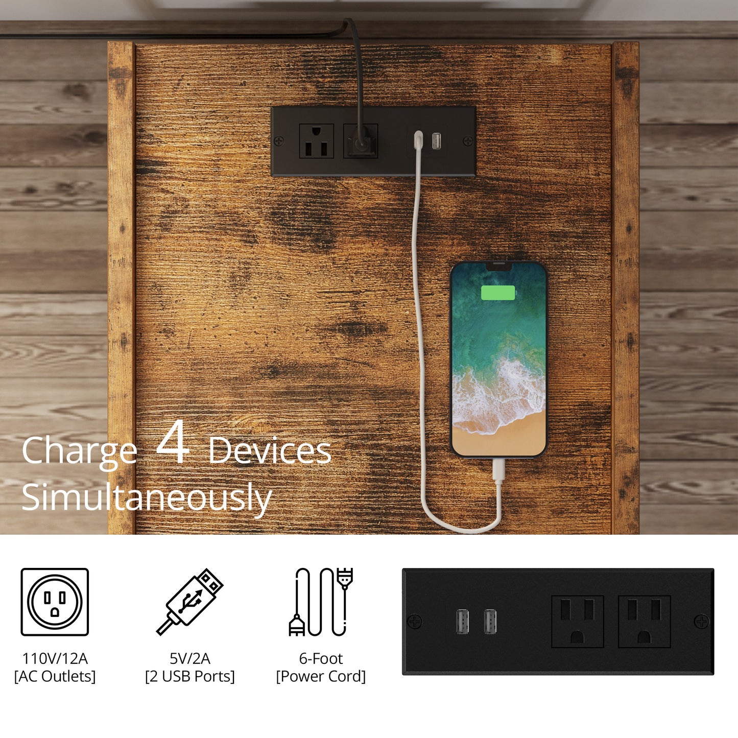 LIKIMIO Nightstand with Charging Station