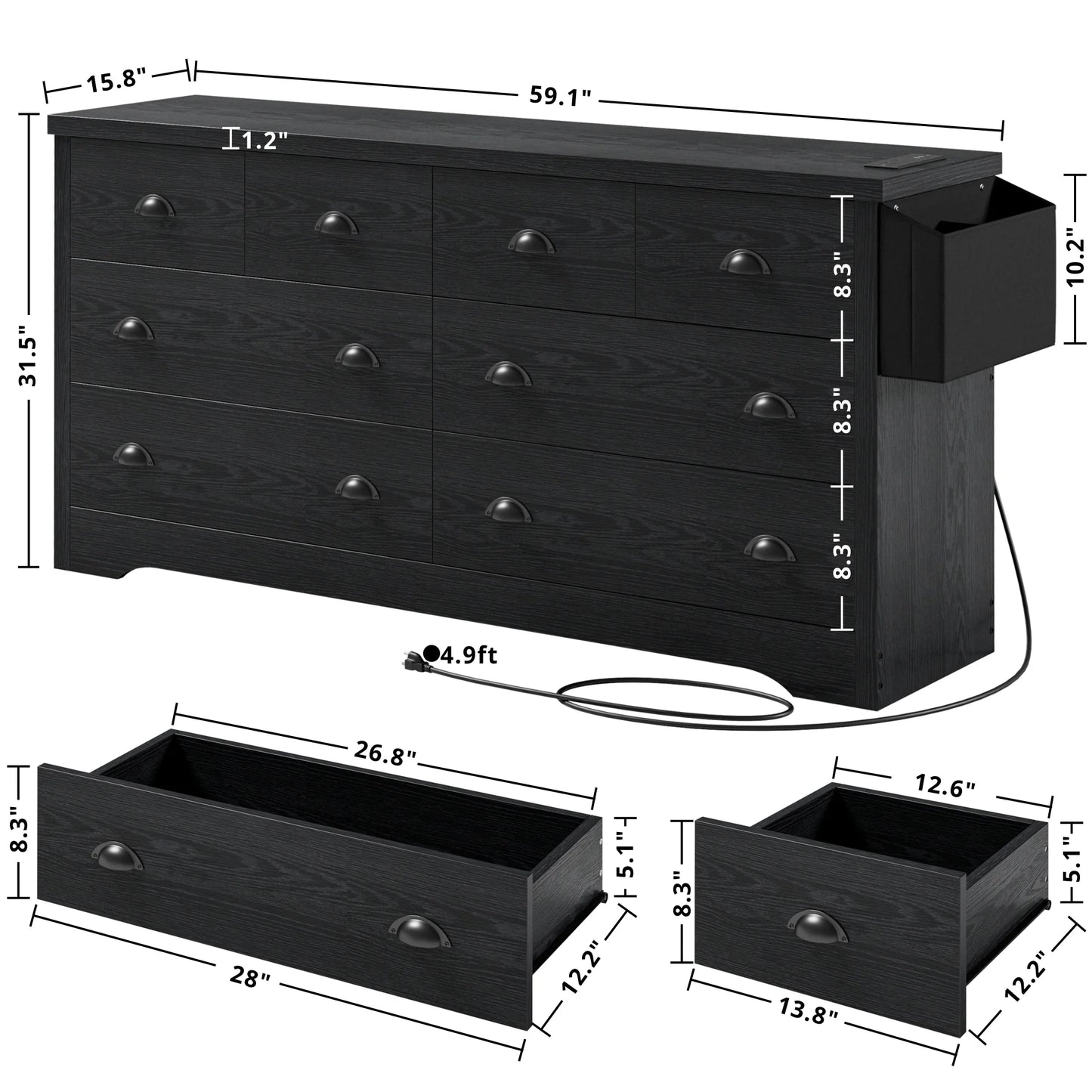 8 Drawer Dresser with Charging Station