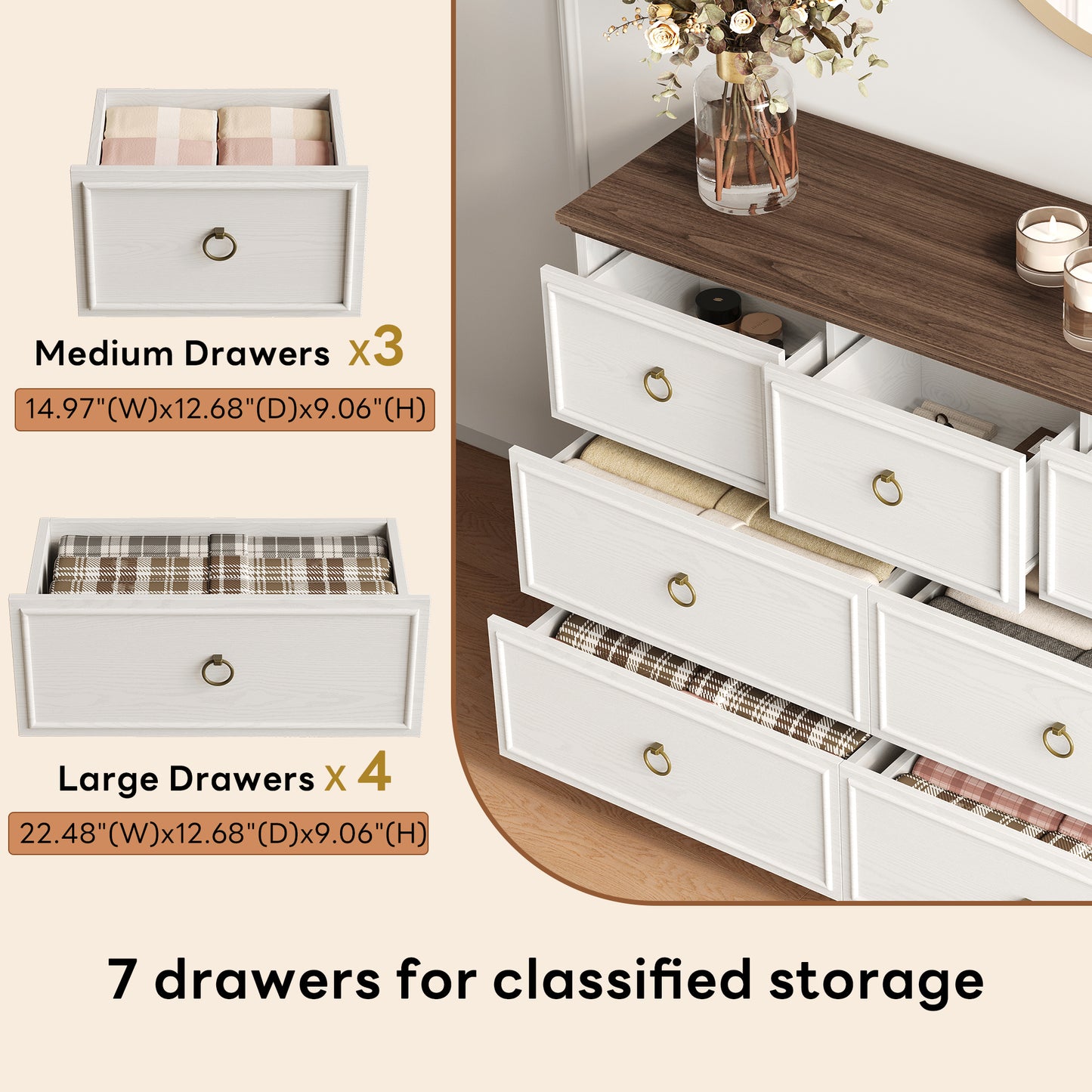 Modern 7 Drawer Dresser with Power Outlets