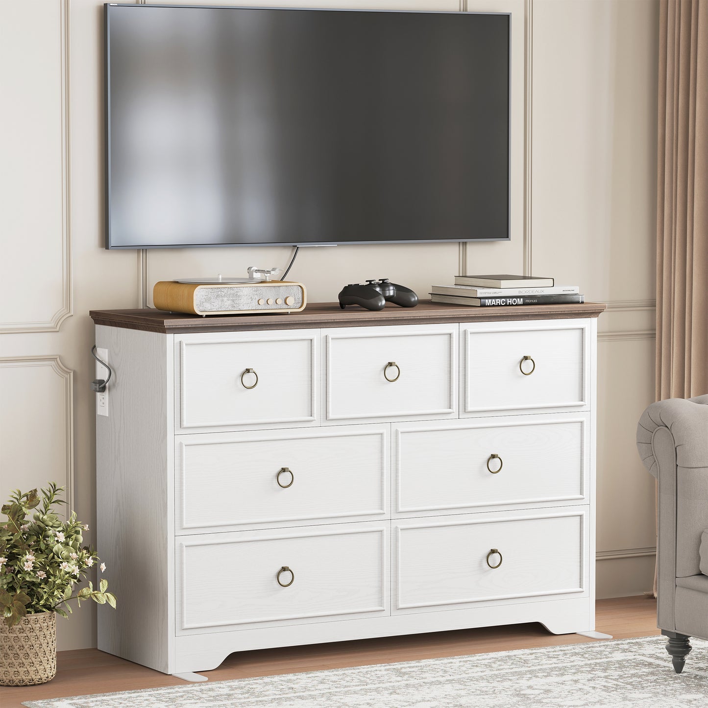 Modern 7 Drawer Dresser with Power Outlets