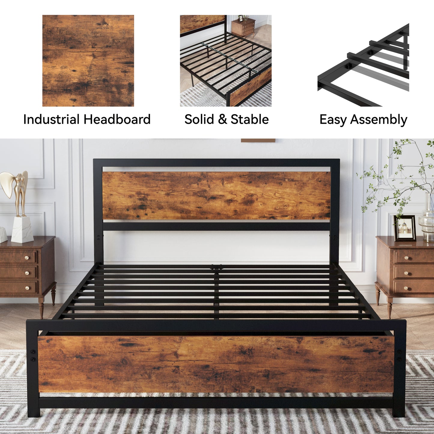 41" Bed Frame with Headboard and Footboard