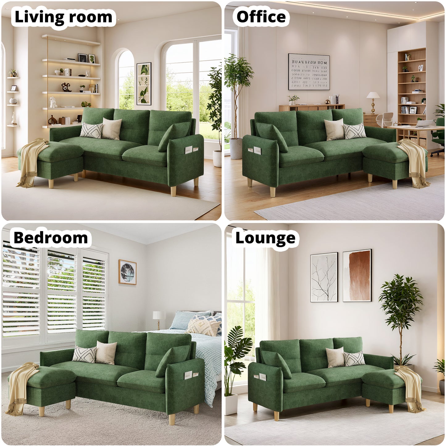 3 Seat L-Shaped Couch with Movable Ottoman