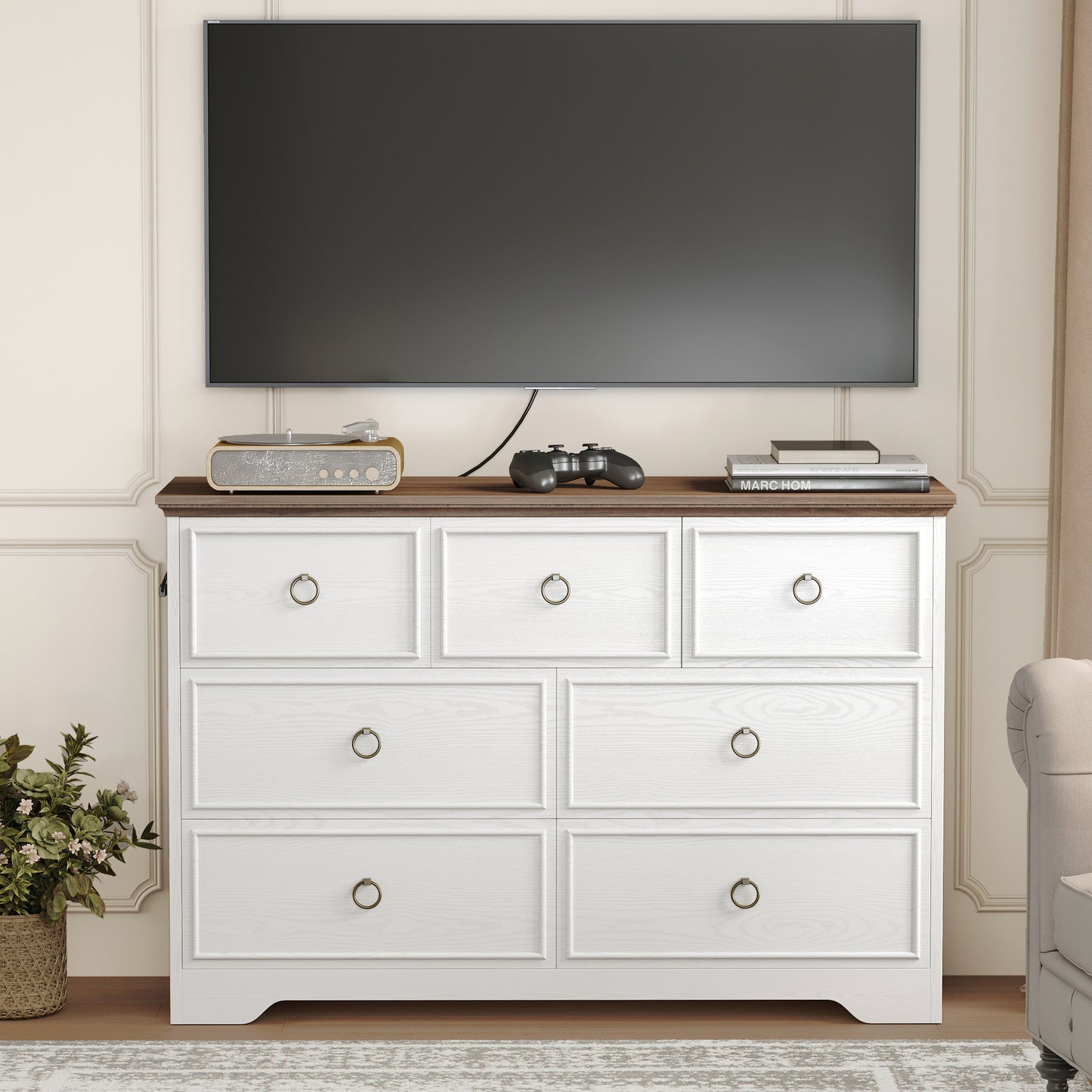 Modern 7 Drawer Dresser with Power Outlets