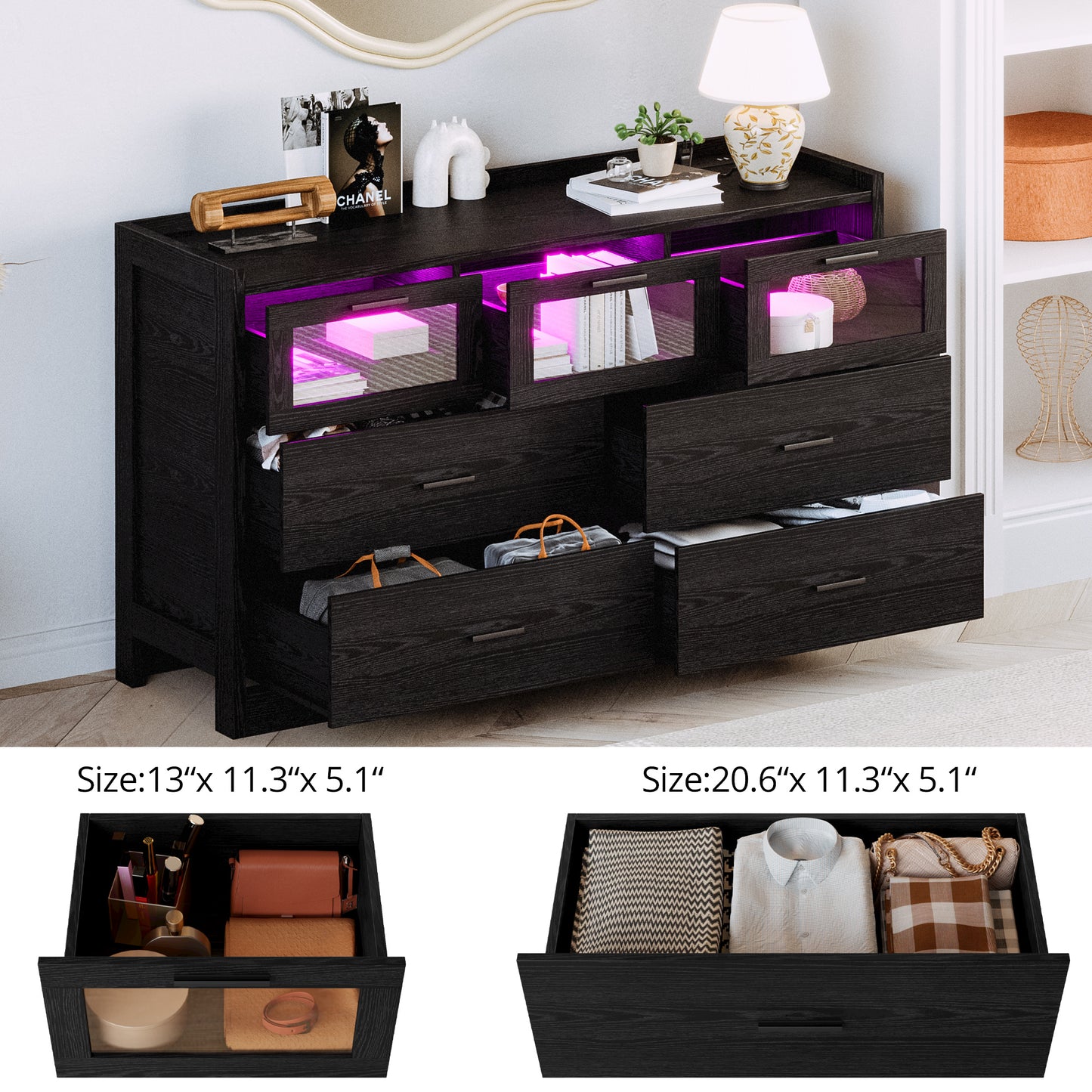 LIKIMIO 47" LED Dresser with 7 Drawers