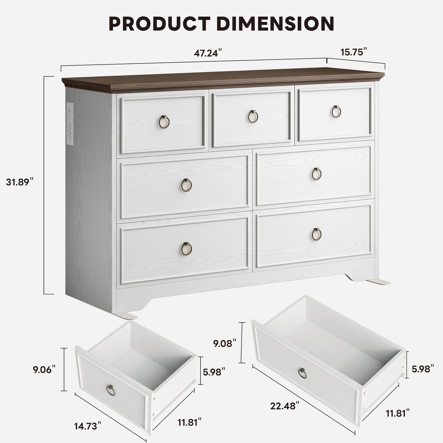 Modern 7 Drawer Dresser with Power Outlets