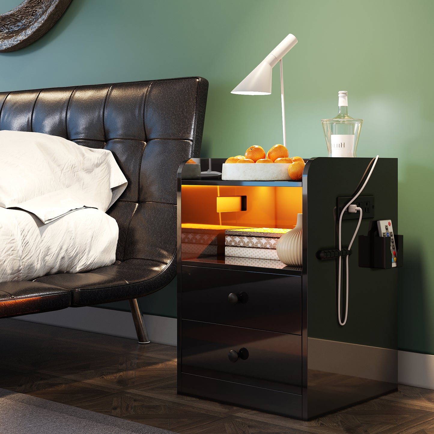 Black Nightstand with LED Light