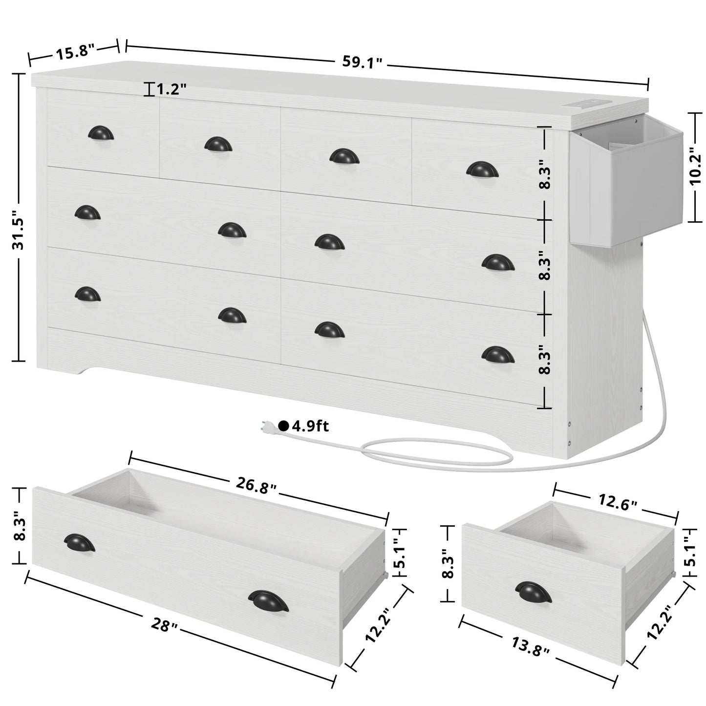 8 Drawer Dresser with Charging Station