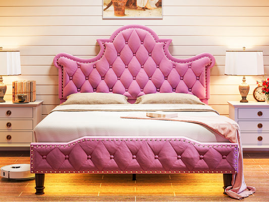 Camas Queen Bed Frame-Pink