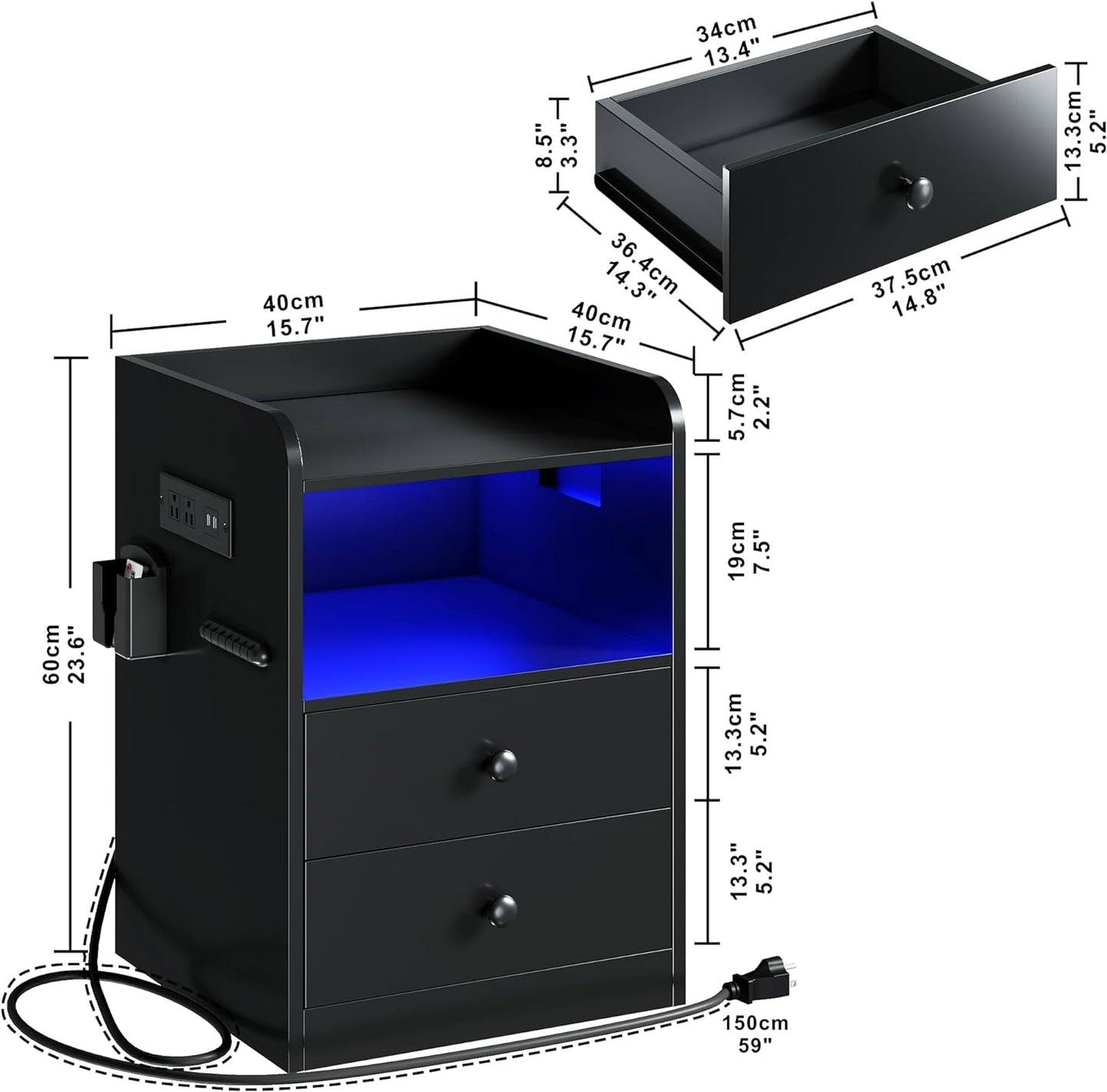 Black Nightstand with LED Light