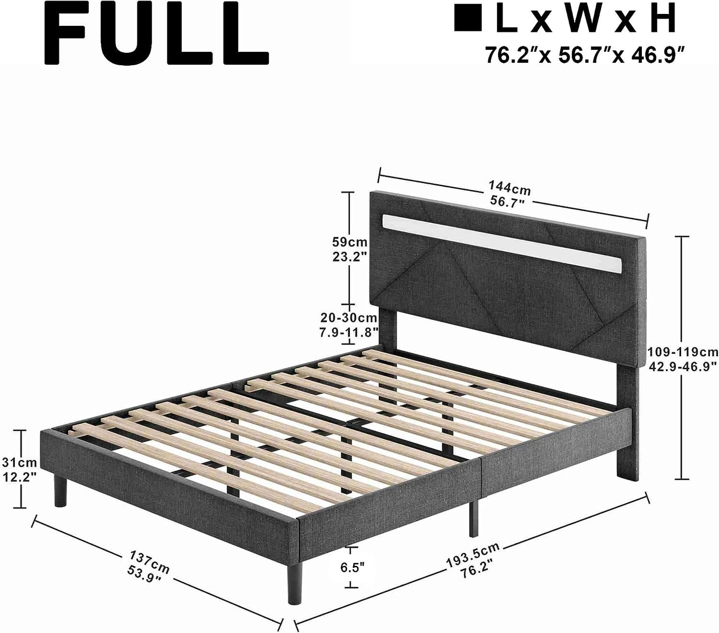 LED Bed Frame Dark Grey
