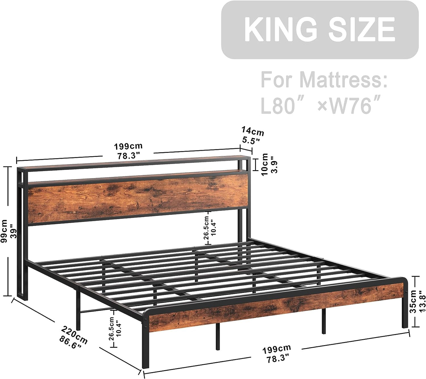 Stylish Mental Bed Frame Vintage Brown