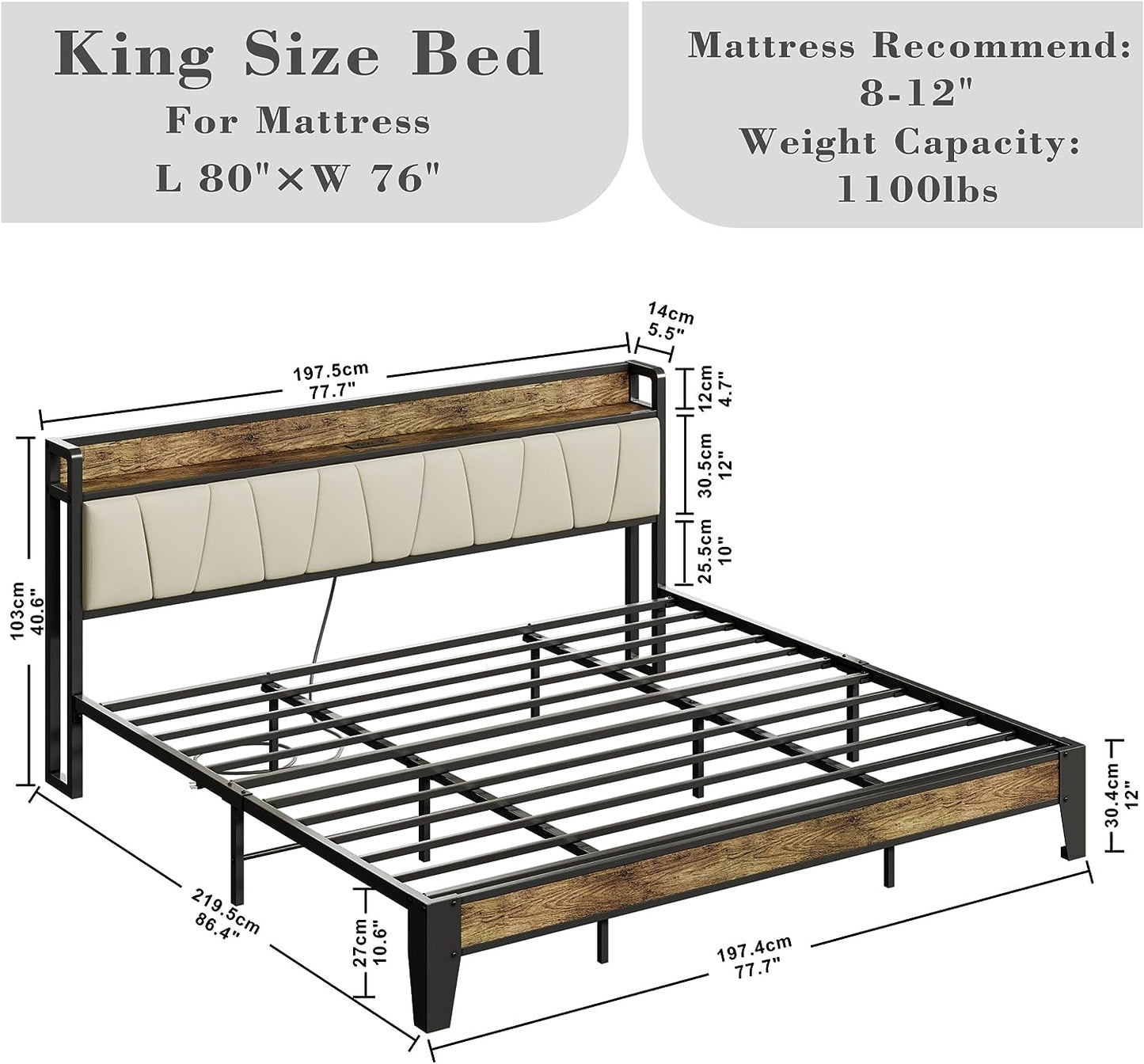 Storage Headboard with Charging Station Walnut