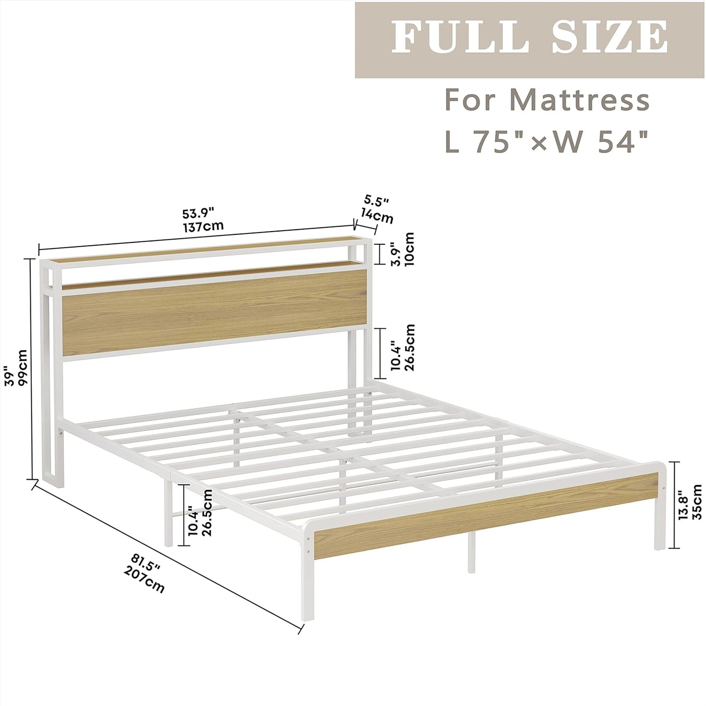 White Bed Frame with Storage Headboard
