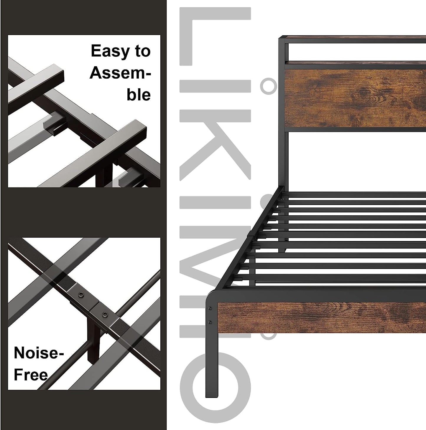 Stylish Mental Bed Frame Vintage Brown