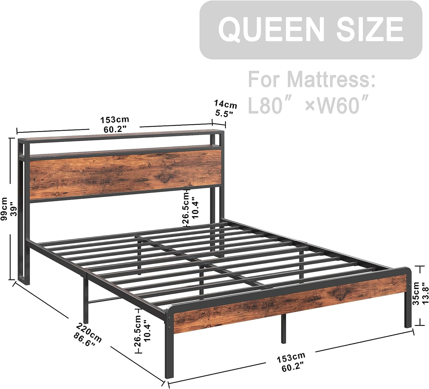 Stylish Mental Bed Frame Vintage Brown