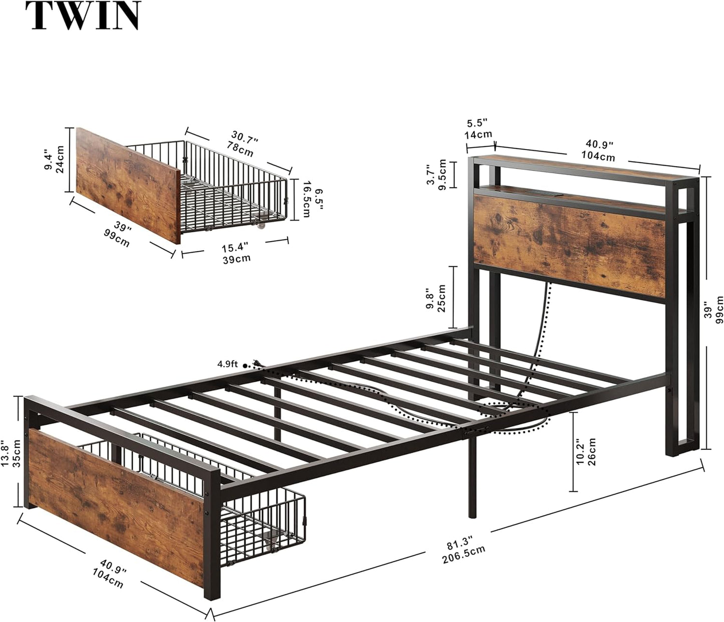 LIKIMIO Twin Bed Frames with Drawer