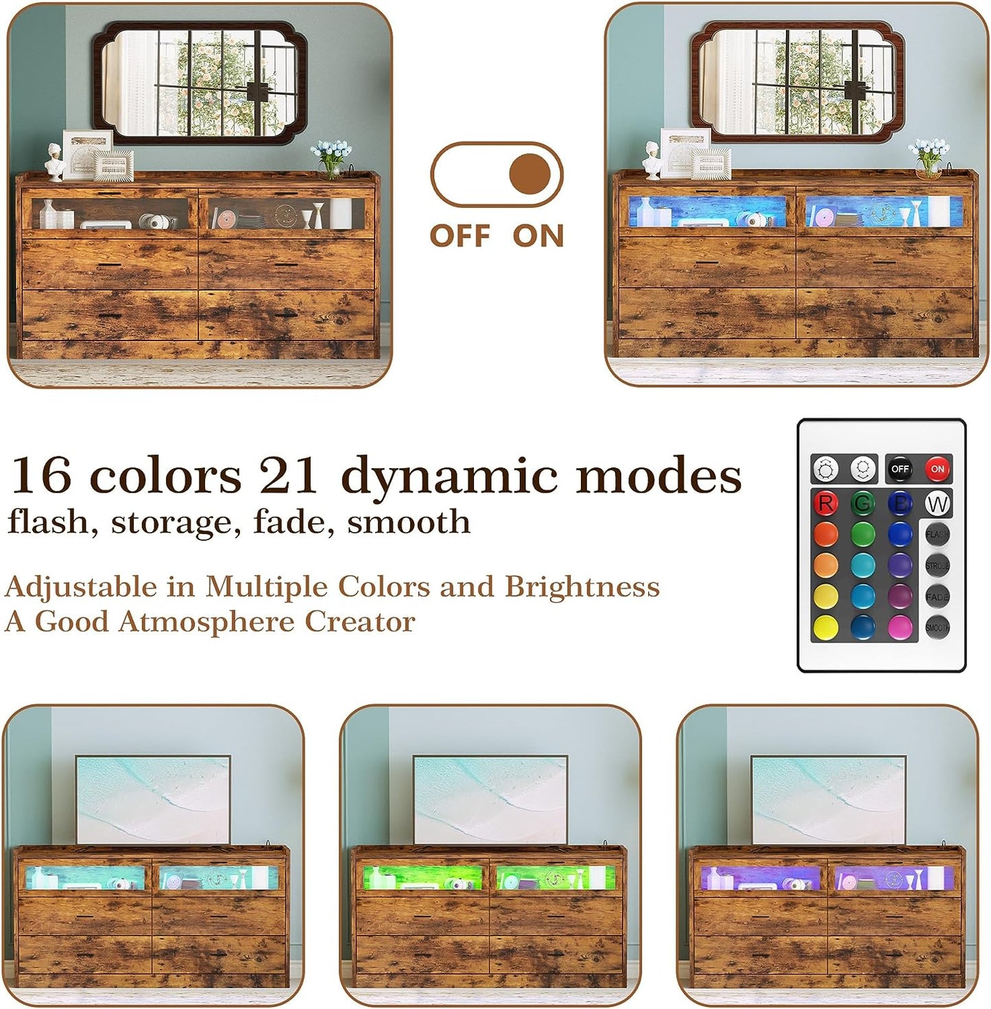 59" LED Dresser Rustic Brown