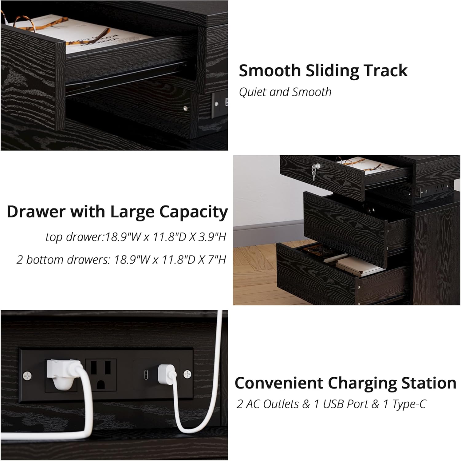 LIKIMIO Nightstand with Lock
