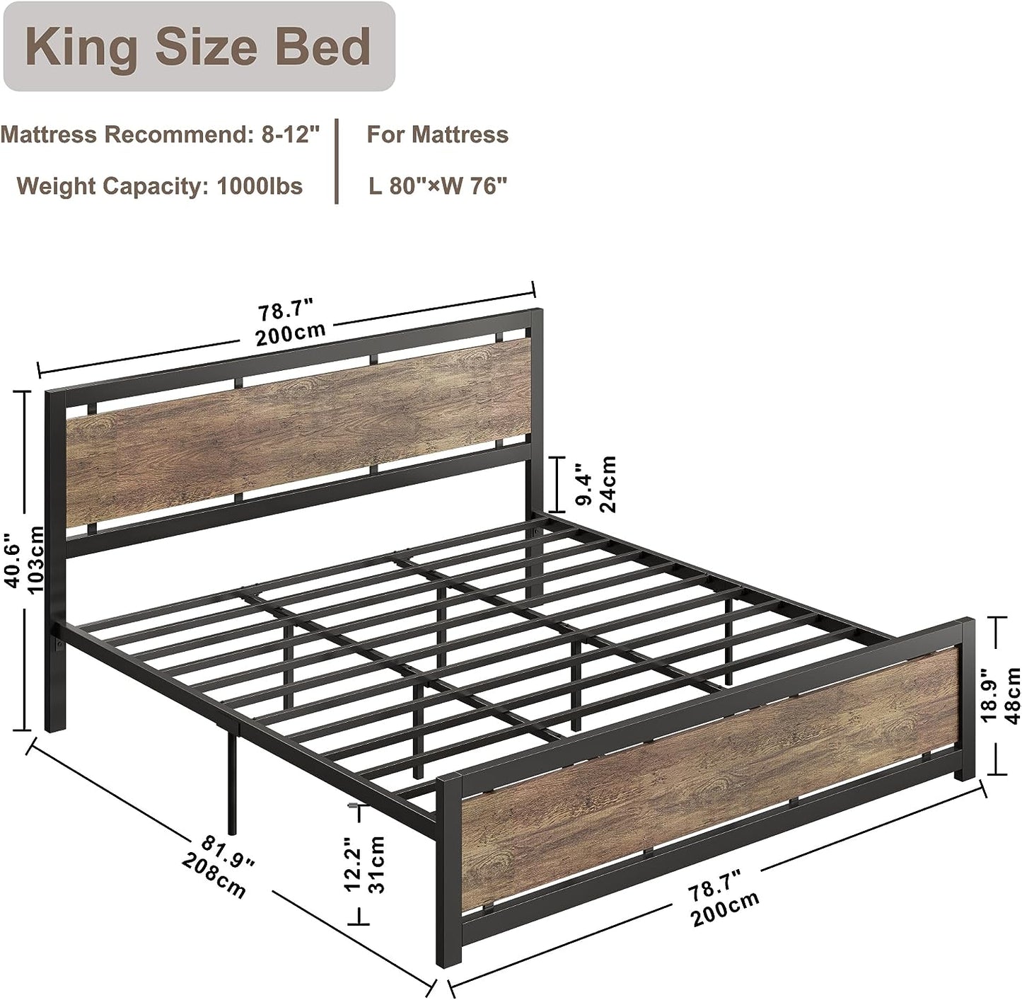 Retro Platform Bed with Headboard