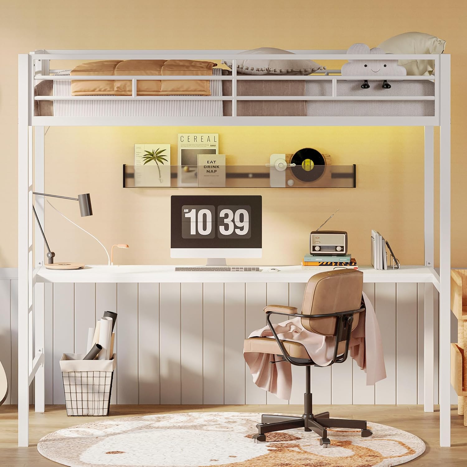 LIKIMIO LED Metal Loft Bed Frame