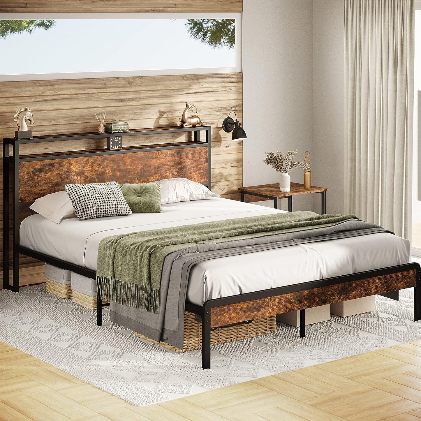 Stylish Mental Bed Frame Vintage Brown