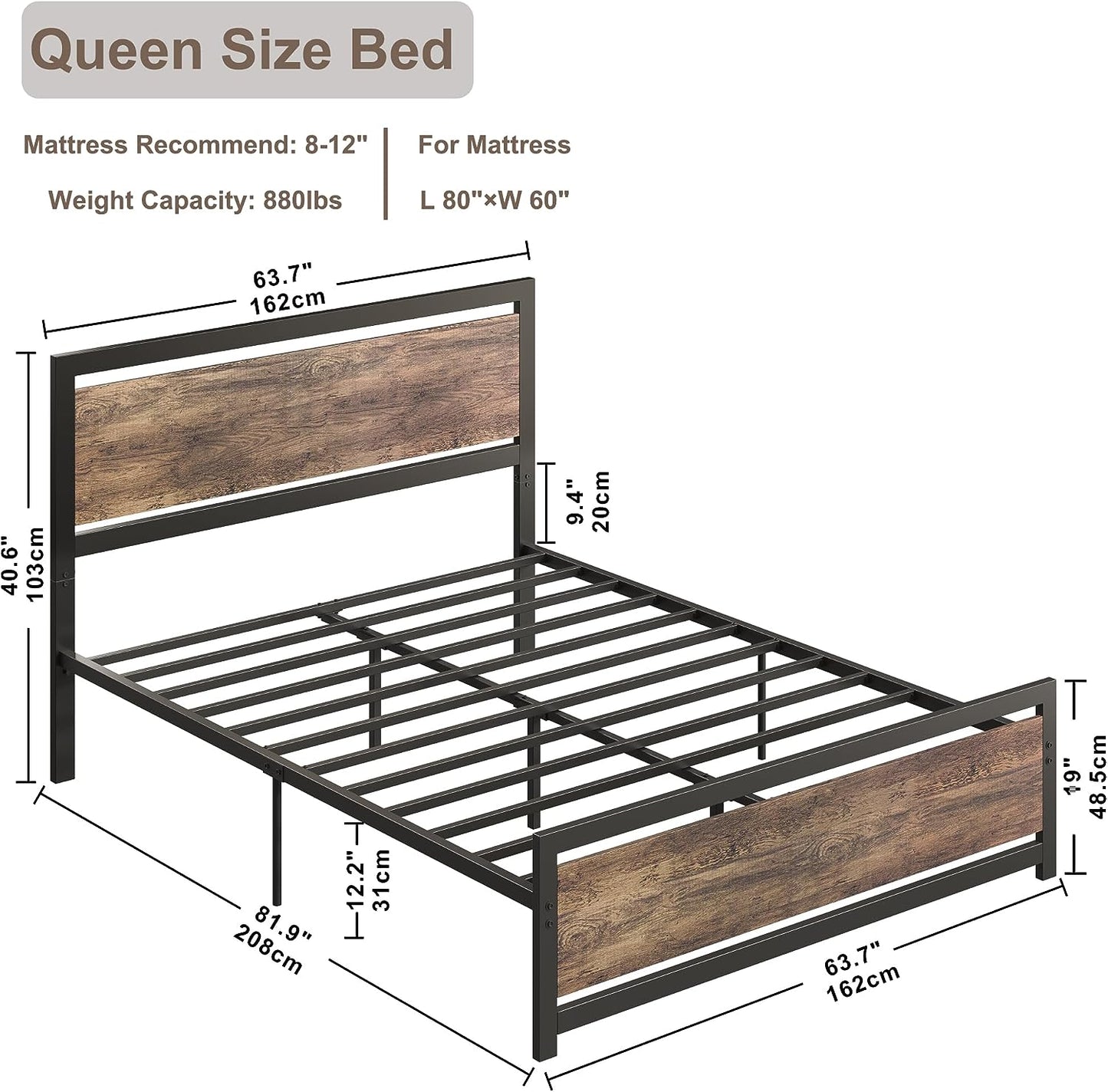 Retro Platform Bed with Headboard