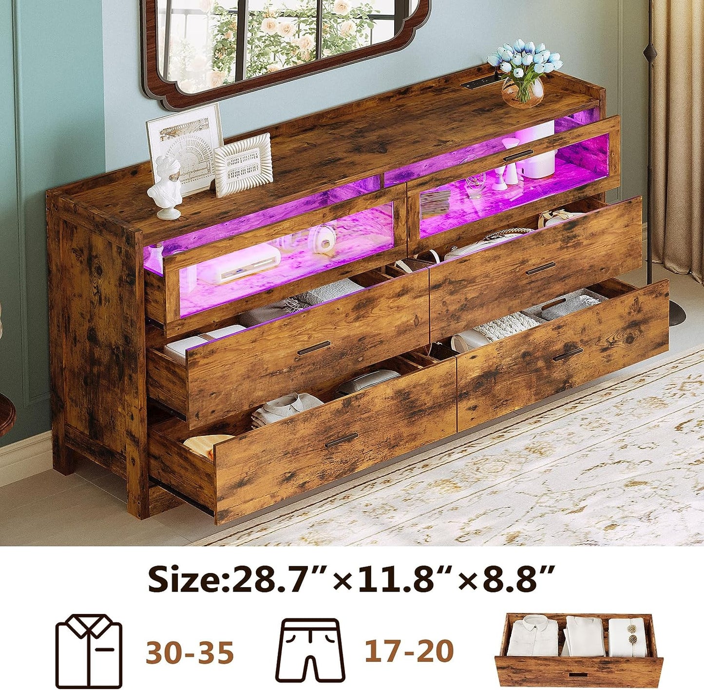 59" LED Dresser Rustic Brown