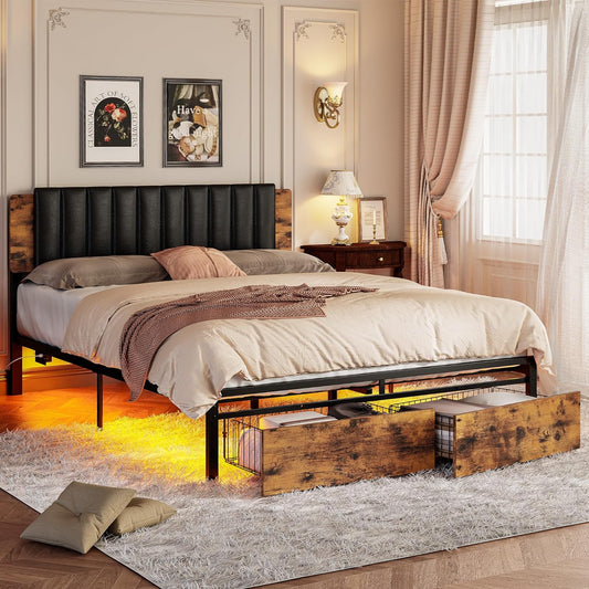 Bed Frame with Removable PU Leather headboard