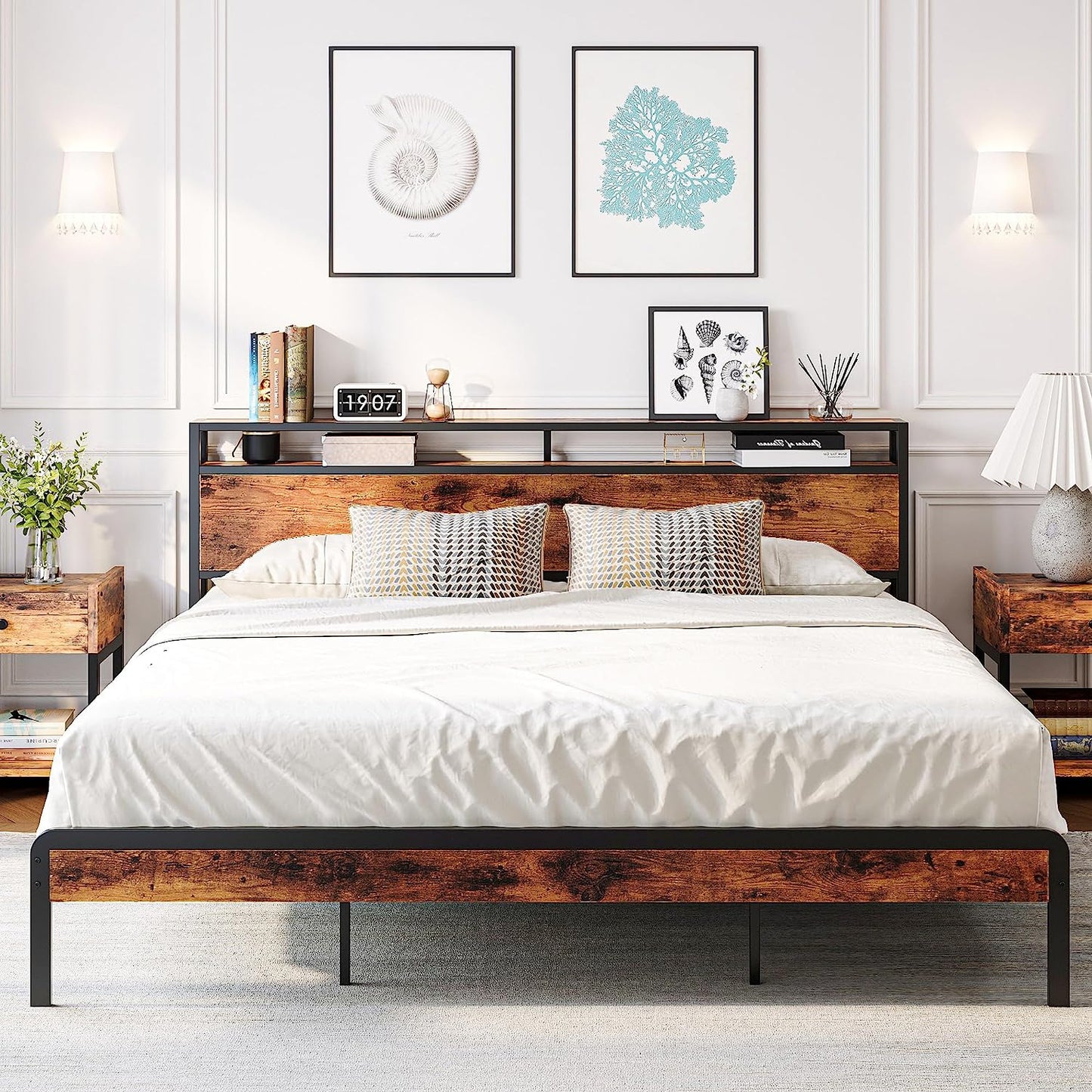 Stylish Mental Bed Frame Vintage Brown