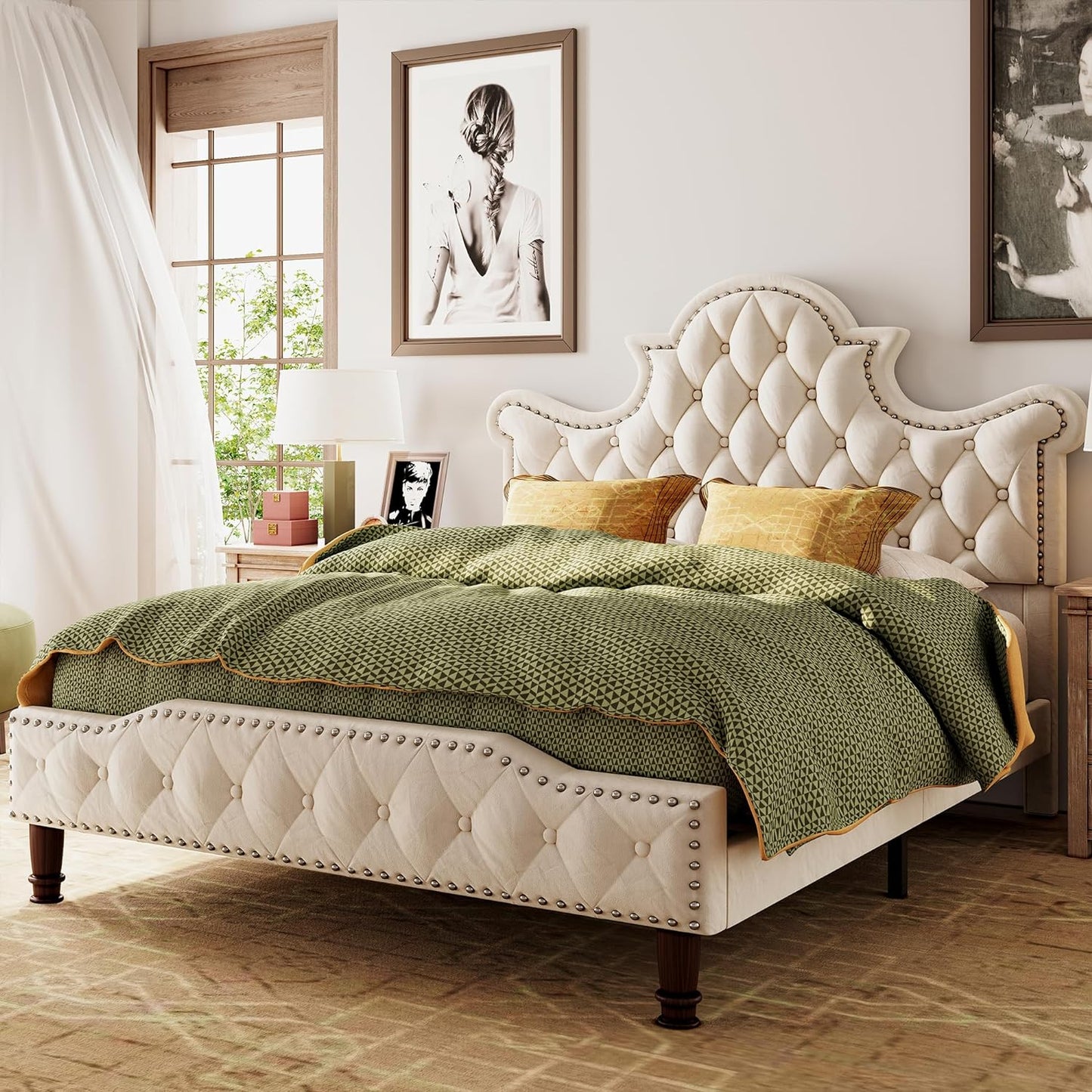 Camas Queen Bed Frame-Cream