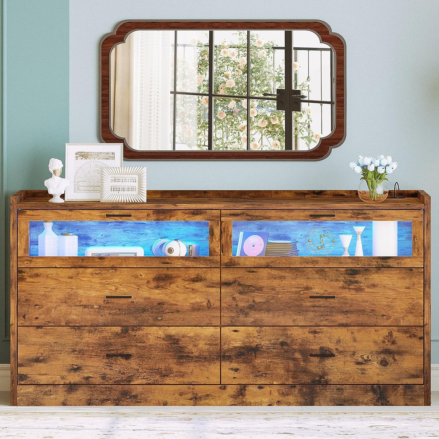 59" LED Dresser Rustic Brown