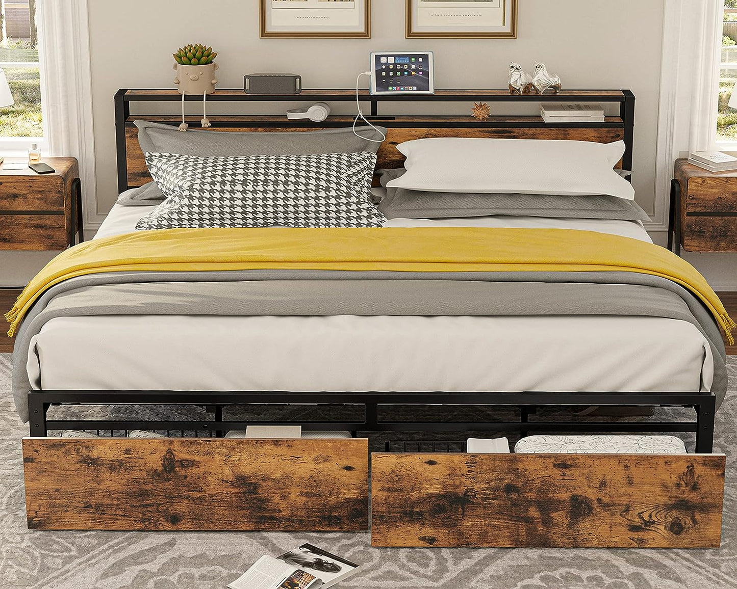 King Size Bed Frame with Storage Drawers