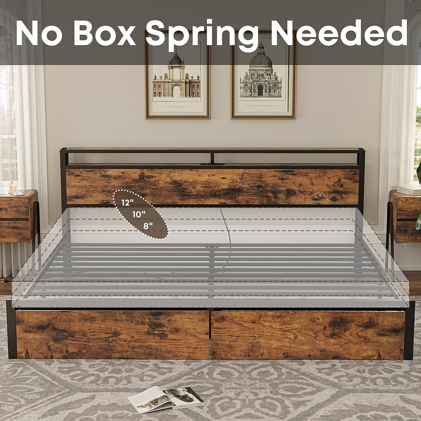 King Size Bed Frame with Storage Drawers