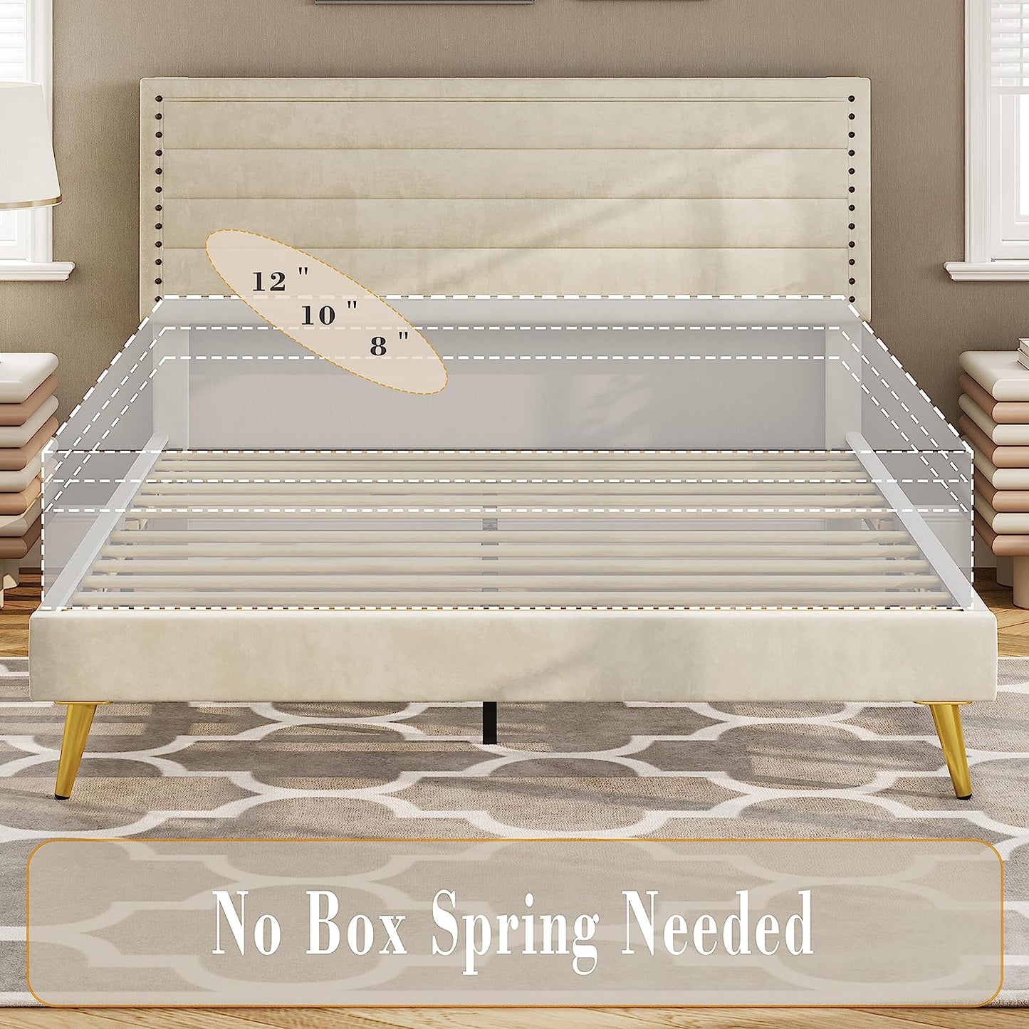 LIKIMIO Upholstered Bed Frames Beige