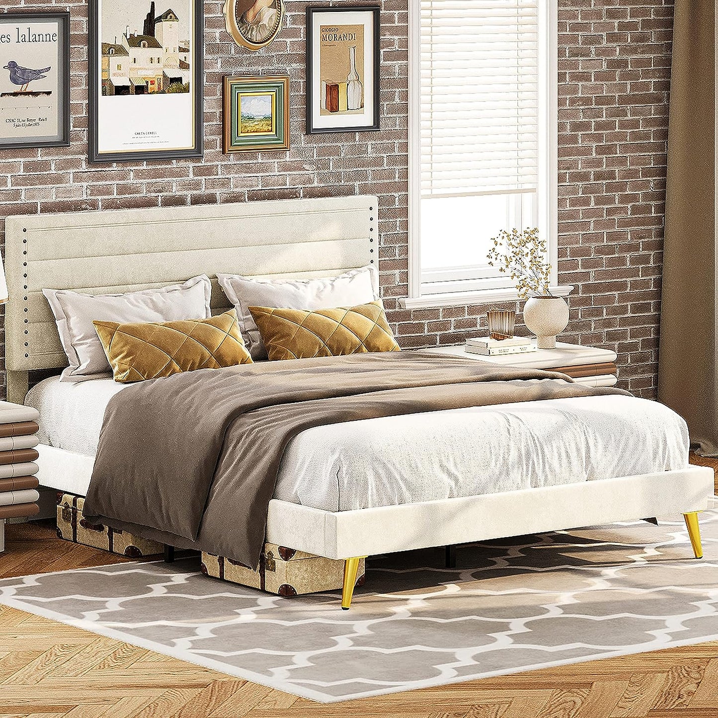 LIKIMIO Upholstered Bed Frames Beige