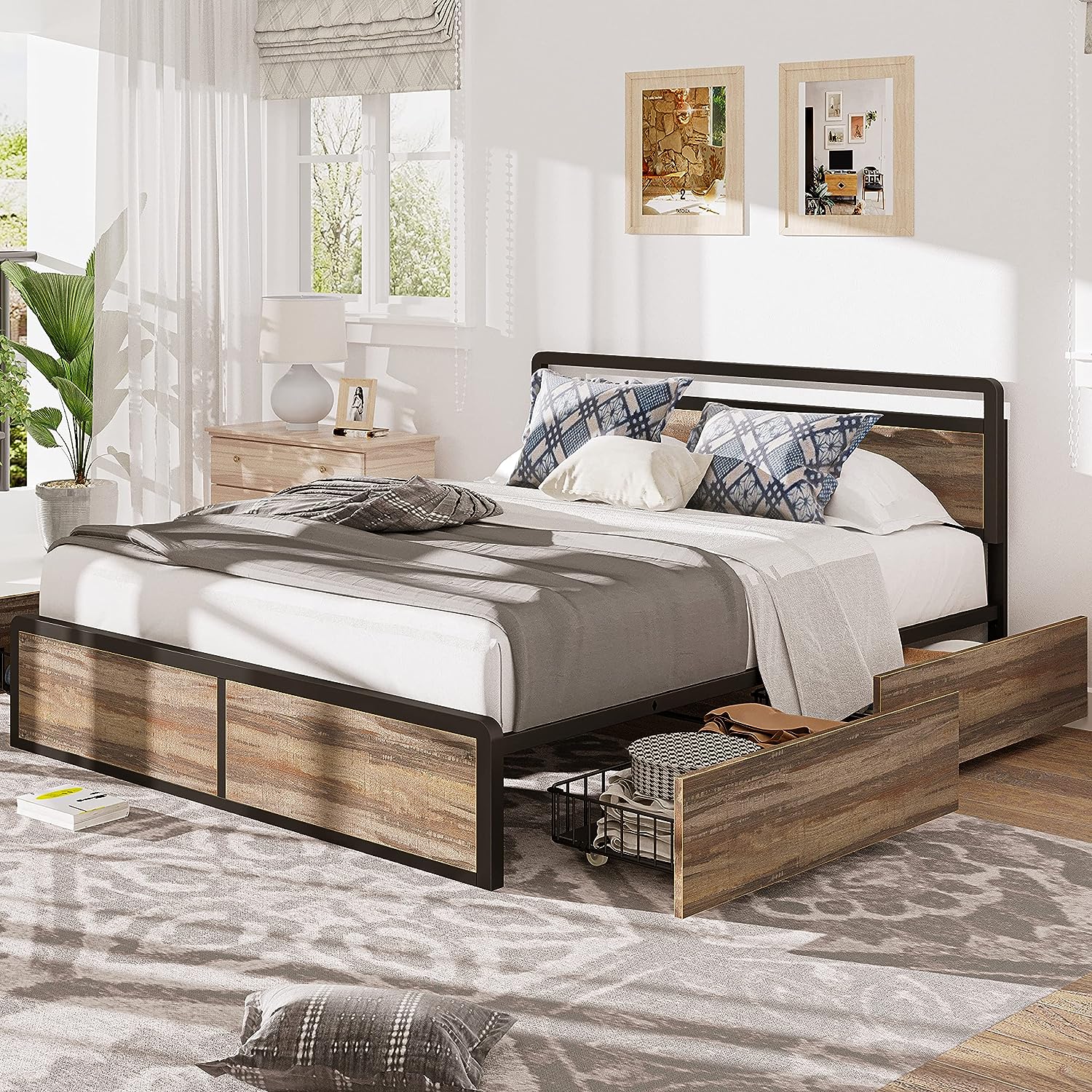 Rustic queen store bed frame