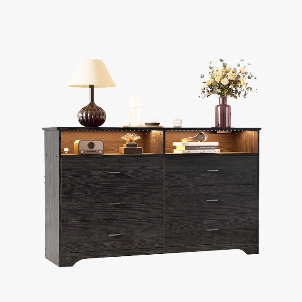 LIKIMIO LED & Power Strip Dresser 6-Drawer (59") Likimio LIKIMIO LED & Power Strip Dresser 6-Drawer (59") Likimio