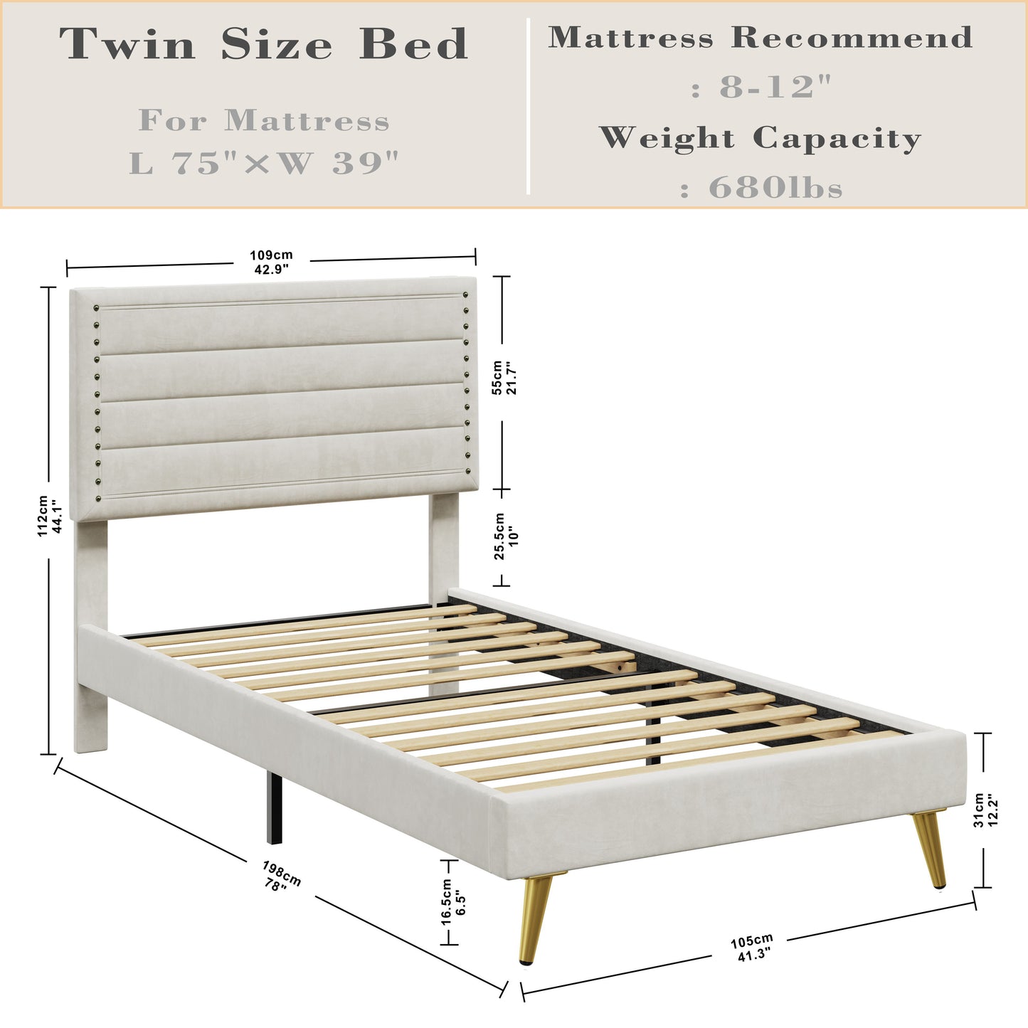 LIKIMIO Upholstered Bed Frames Beige