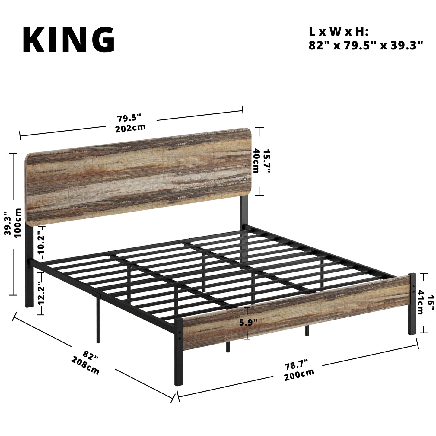 LIKIMIO Bed Frame with Headboard Rustic Brown