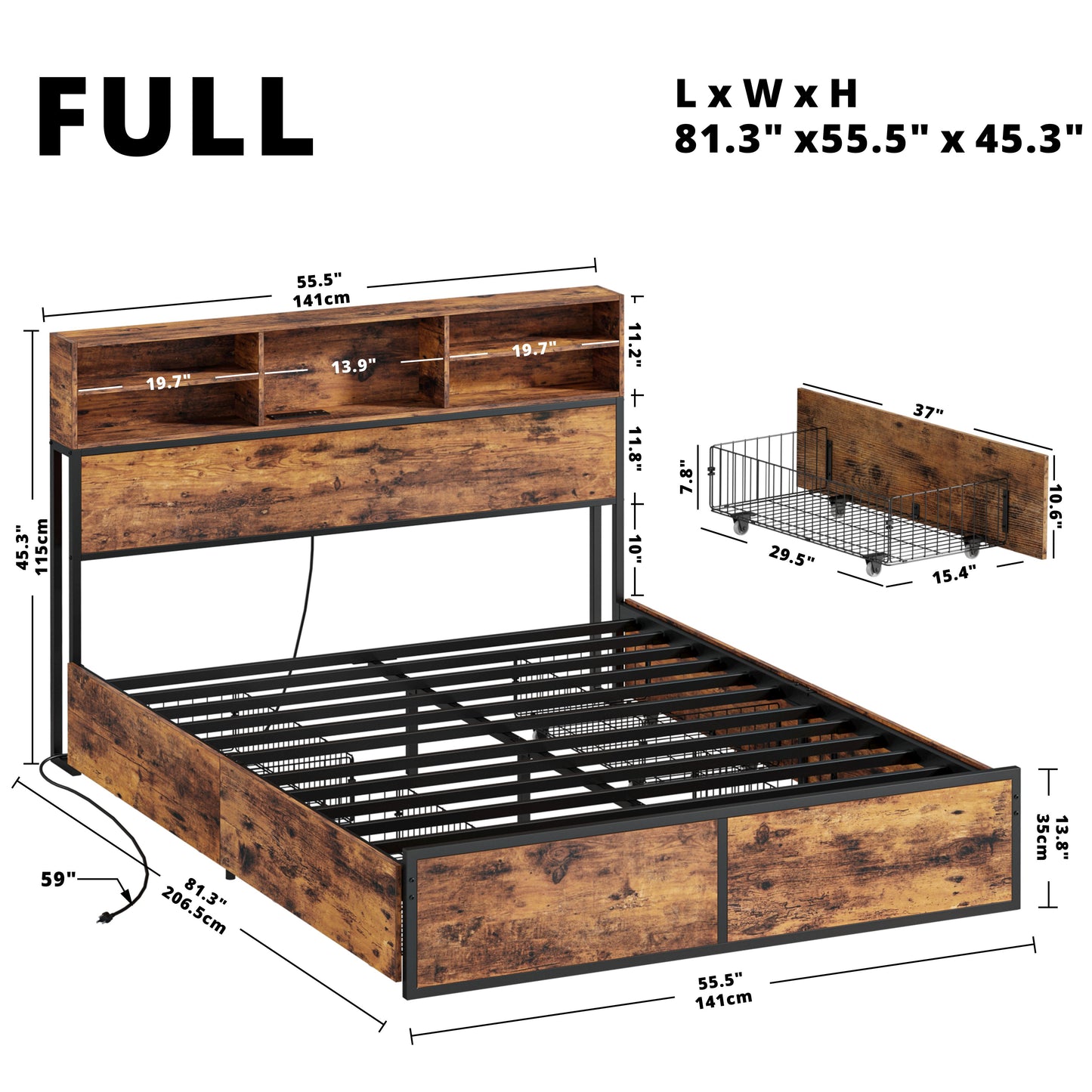 Noise Free Bed Frame with Bookcase Headboard