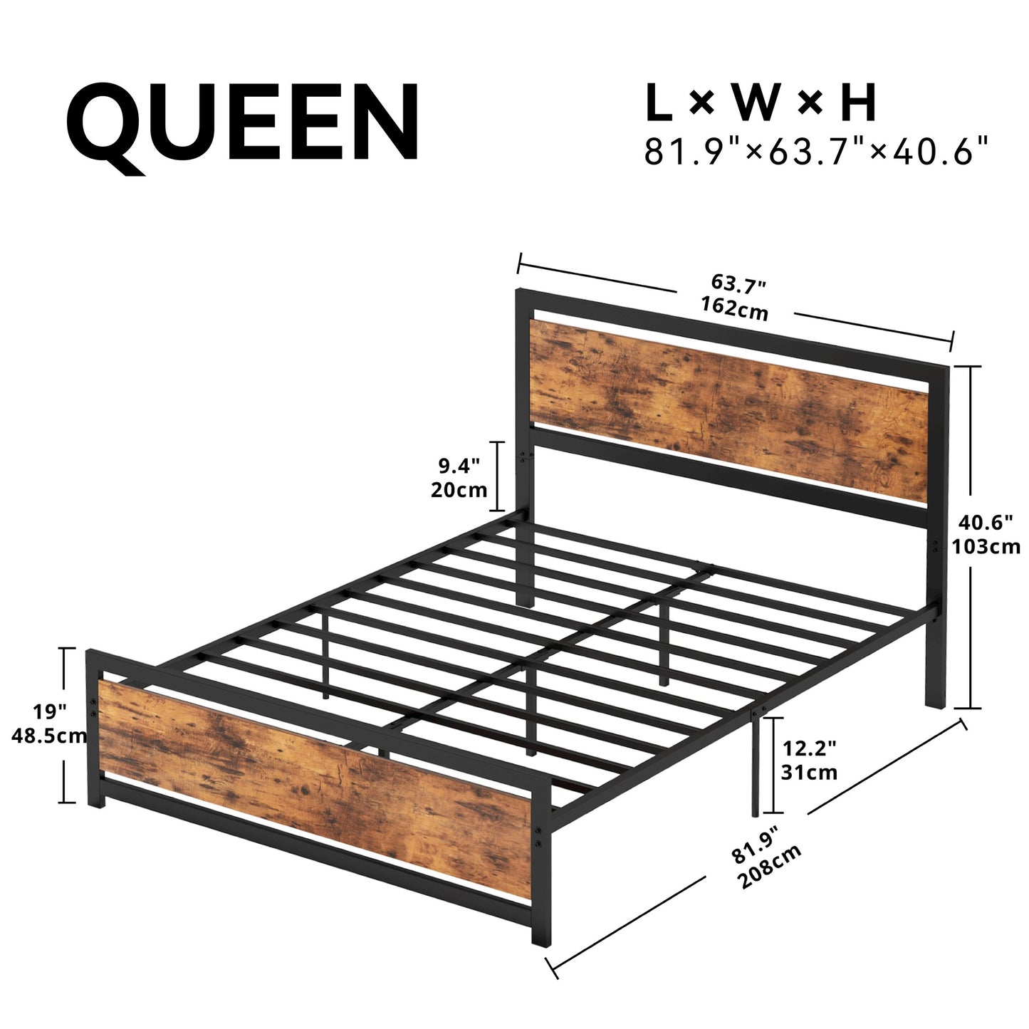 41" Bed Frame with Headboard and Footboard