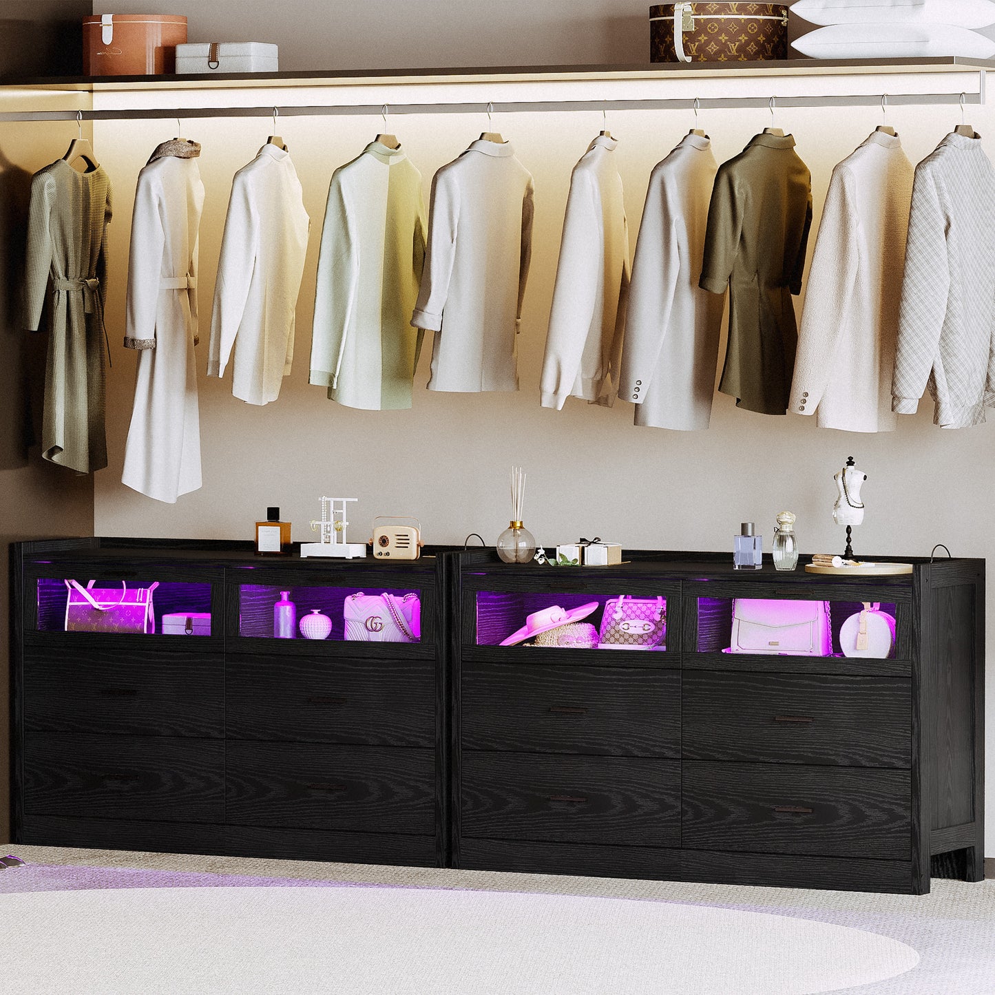 47" LED Dresser with 6 Drawers Black