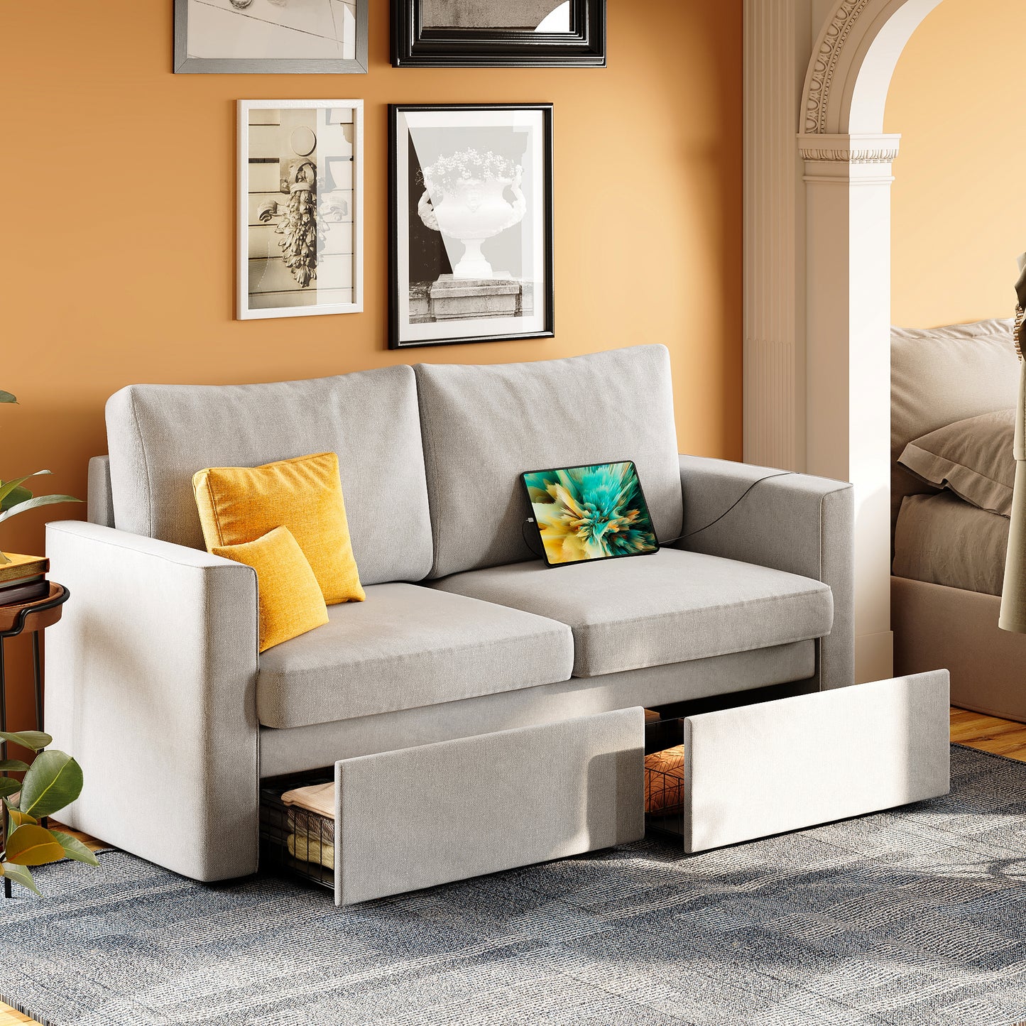 LIKIMIO Loveseat Sofa with Drawer & Charging Port