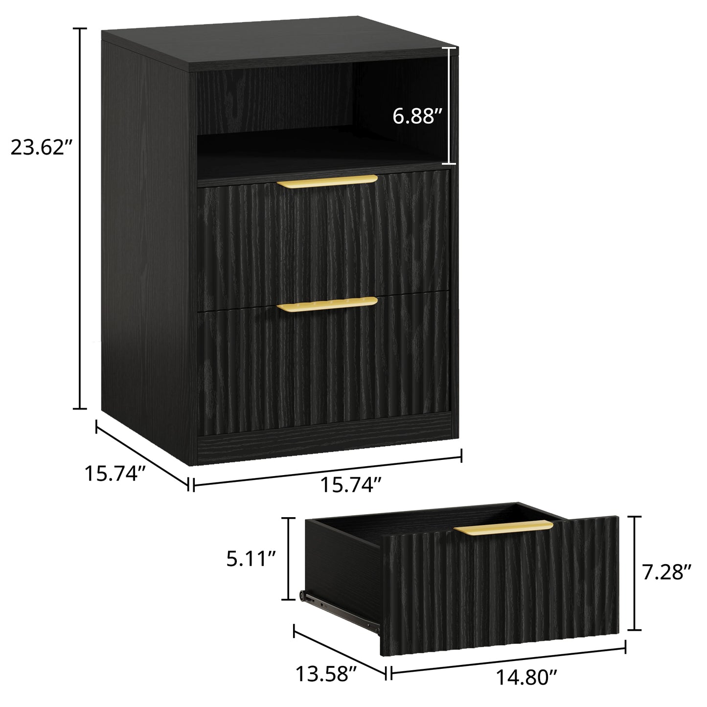 Modern Nightstand with 2 Drawers and Open Shelf