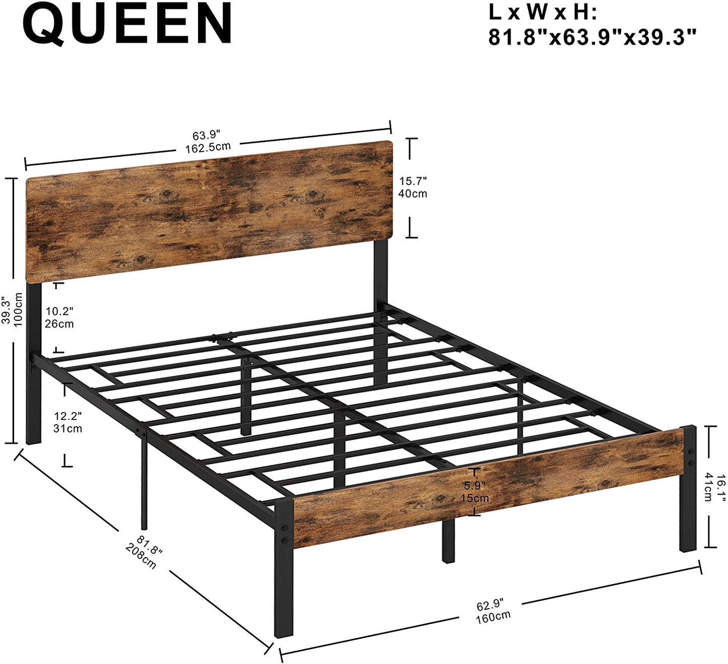 Industrial Queen Bed Frame with Headboard