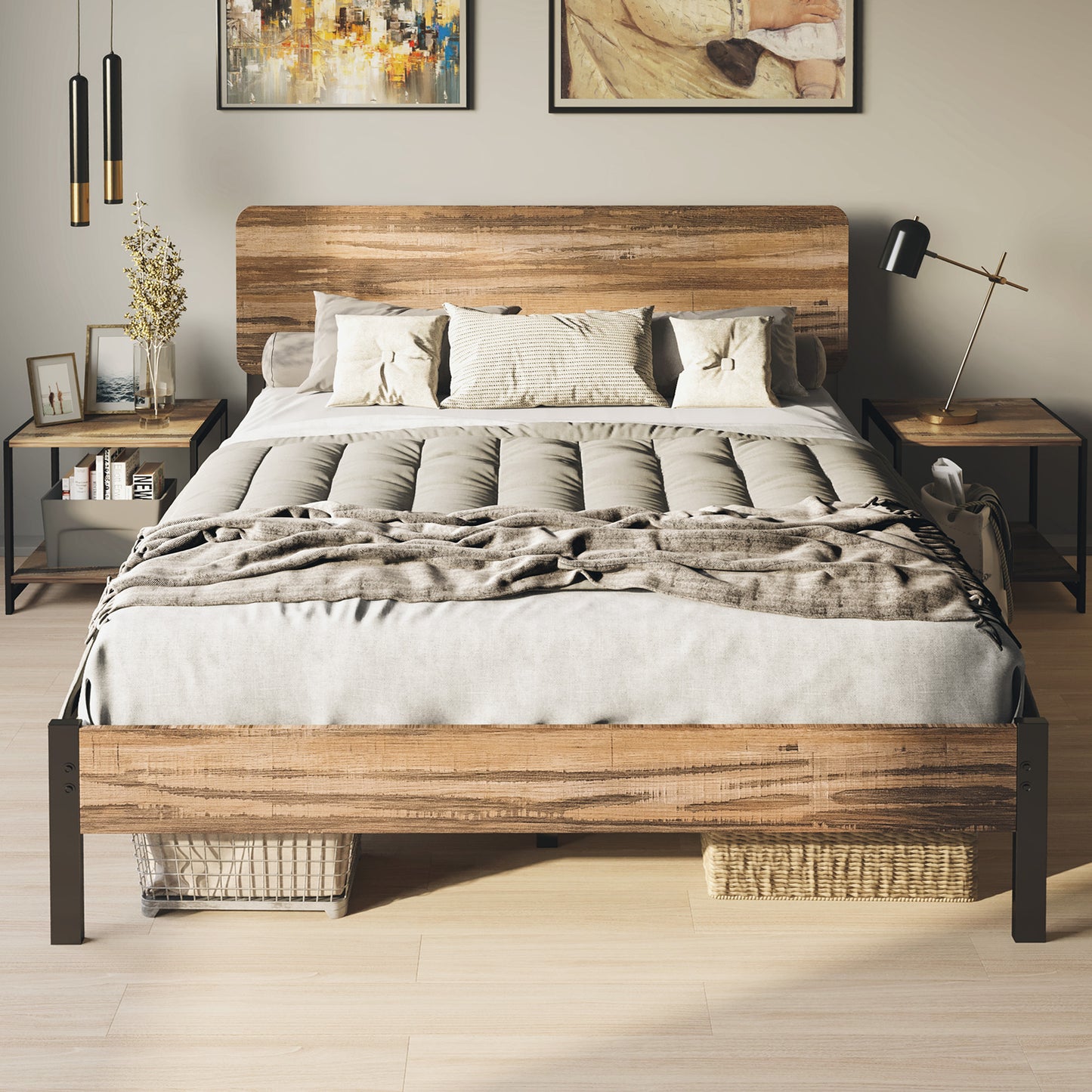 LIKIMIO Bed Frame with Headboard Rustic Brown