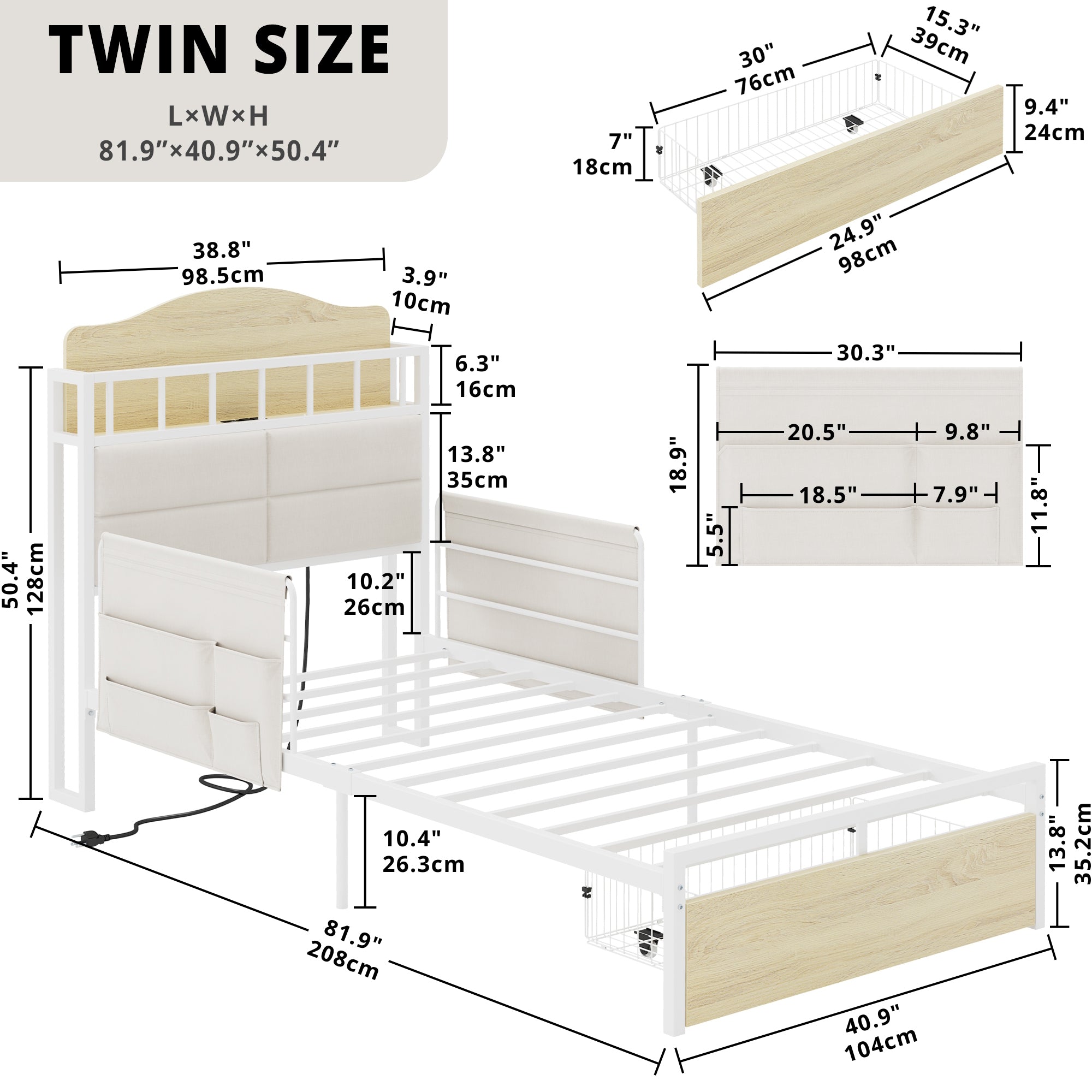 LIKIMIO Guardrail & Bedside Caddy Bed Frame