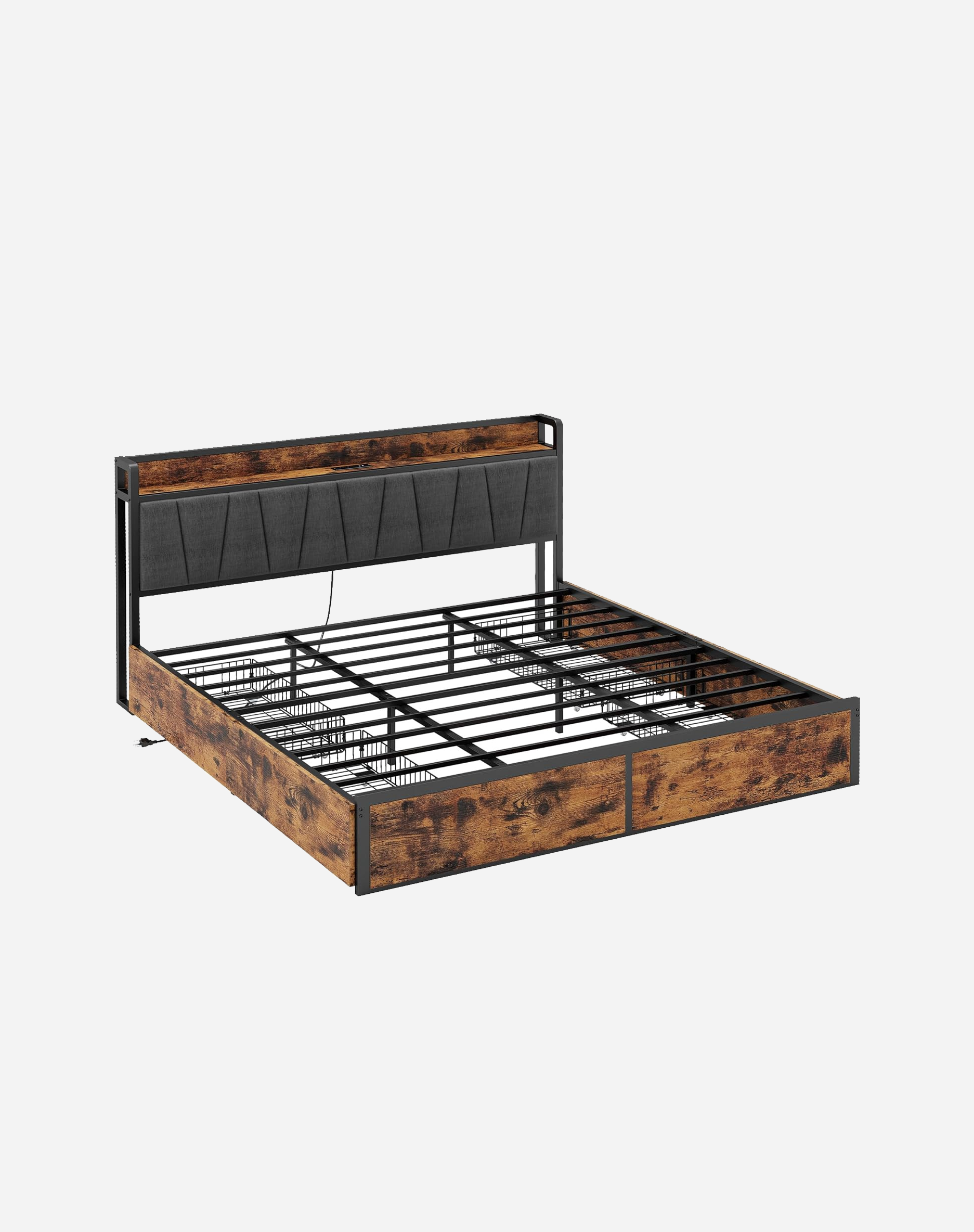 LIKIMIO California King Bed Frame with 4 Storage Drawers, Platform Bed with Charged Headboard