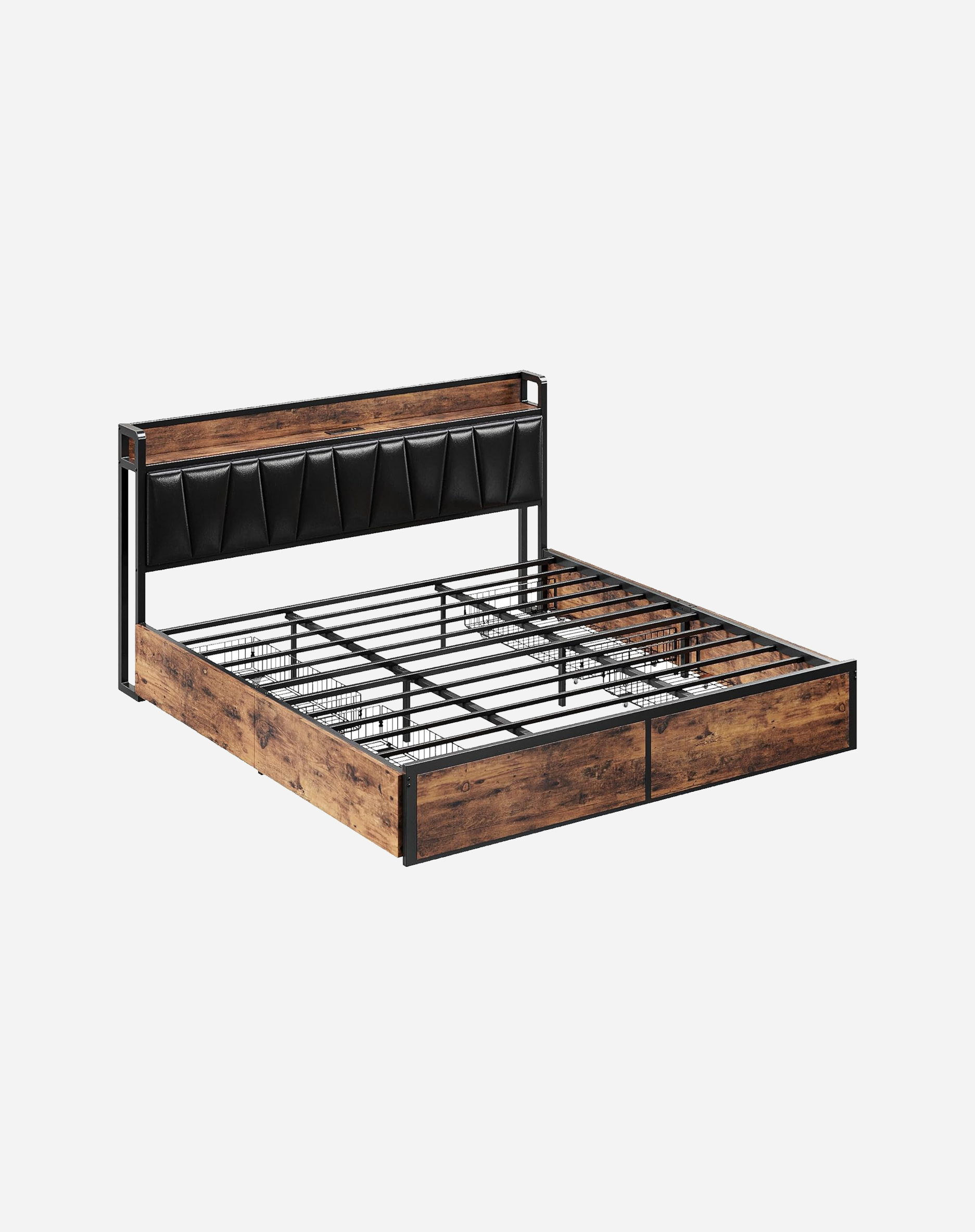 LIKIMIO California King Bed Frame with 4 Storage Drawers, Platform Bed with Charged Headboard