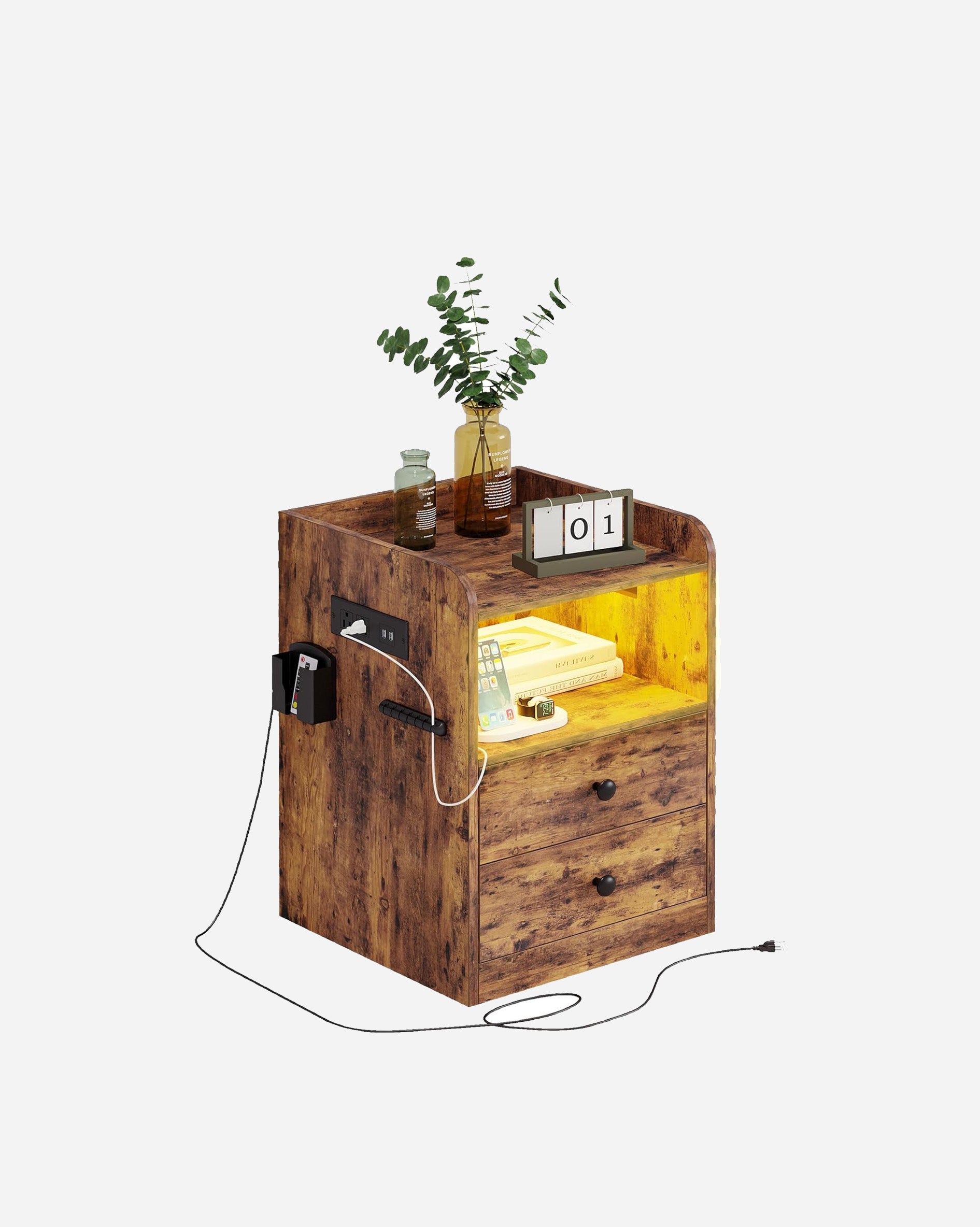 LIKIMIO Open Shelf & 2 Drawers Nightstand